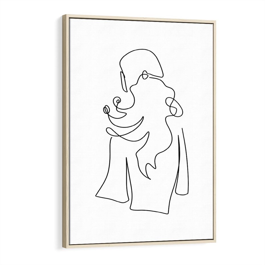 Obraz w ramie 50x70 - Zaklęte Linie - szkic kobiety, jedną linia - rama drewno