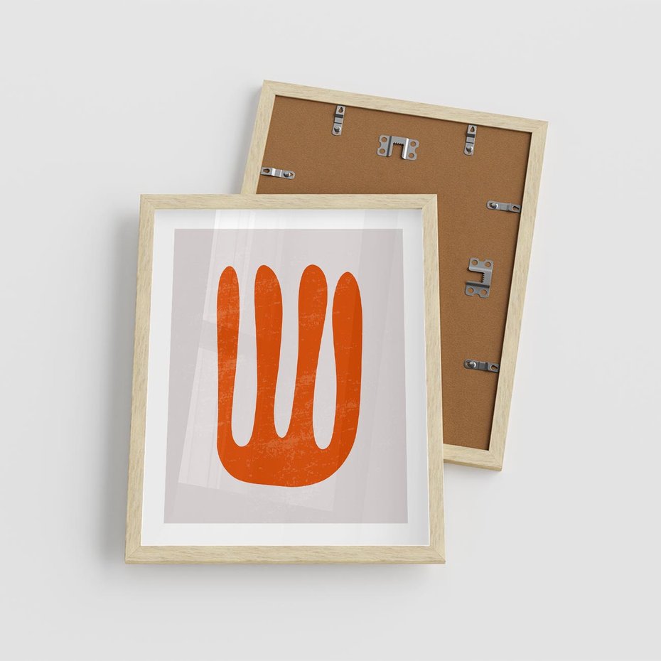 Plakat w ramie 40x50 - Eksploracja Nowego Światła - abstrakcyjna pomarańczowa forma, minimalizm - rama drewno