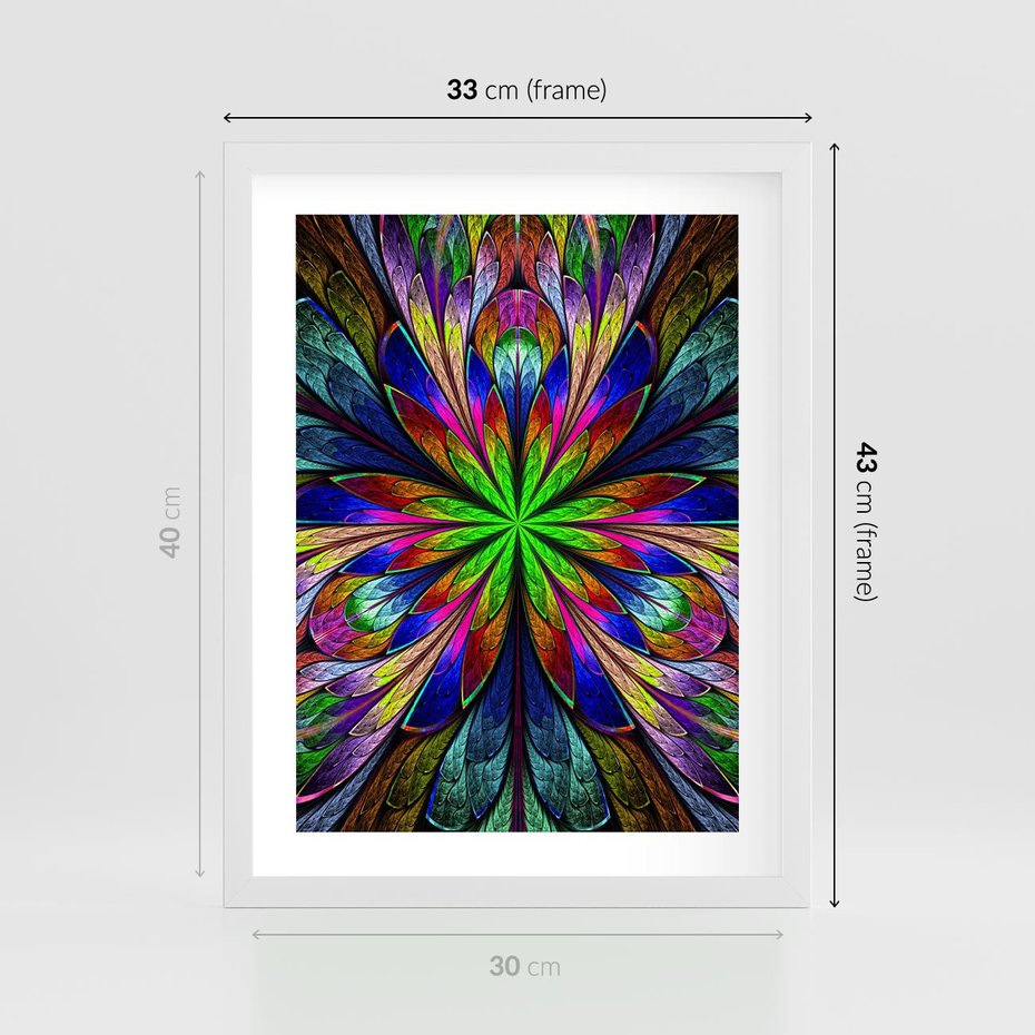 Plakat w ramie 30x40 - Witrażowa magia na płótnie - witraż, sztuka - rama biała