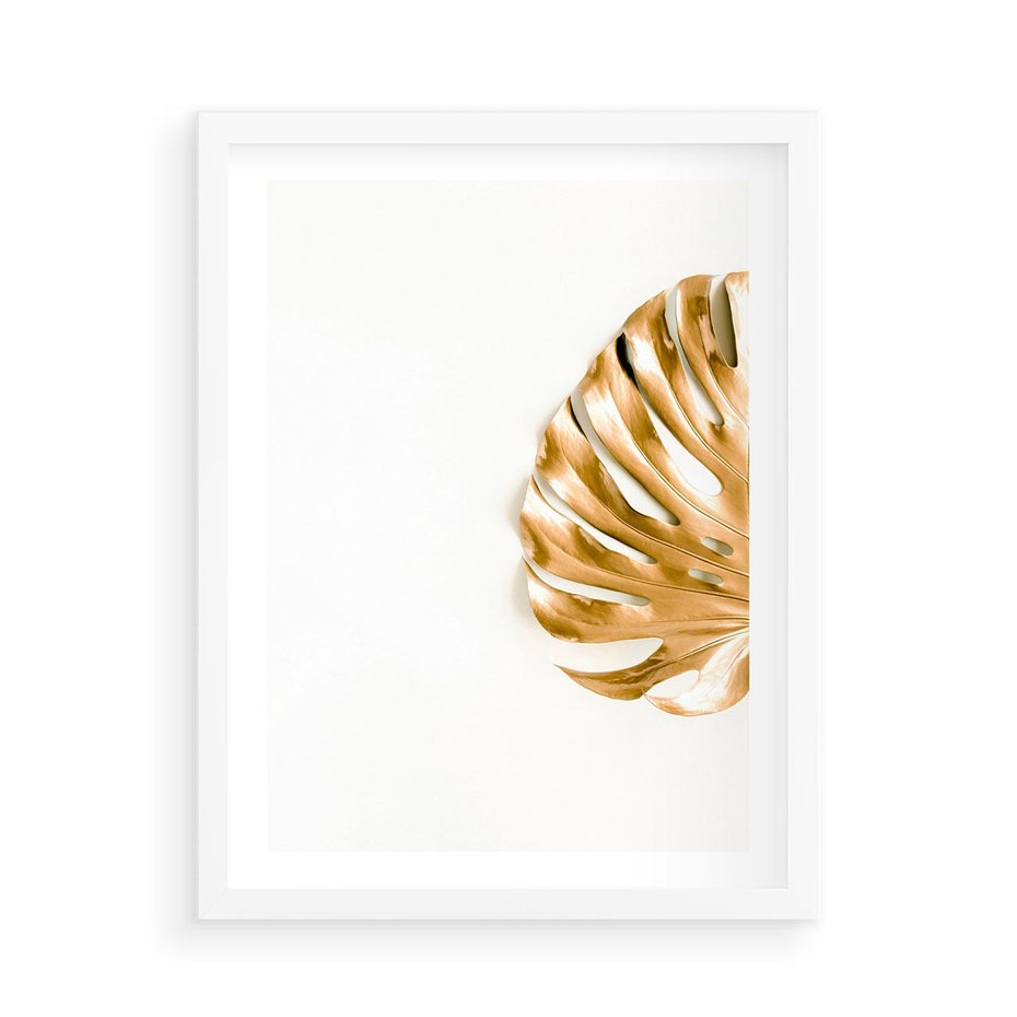 Plakat w ramie 50x70 - Przyjemność dla Oczu - złote, liście - rama biała