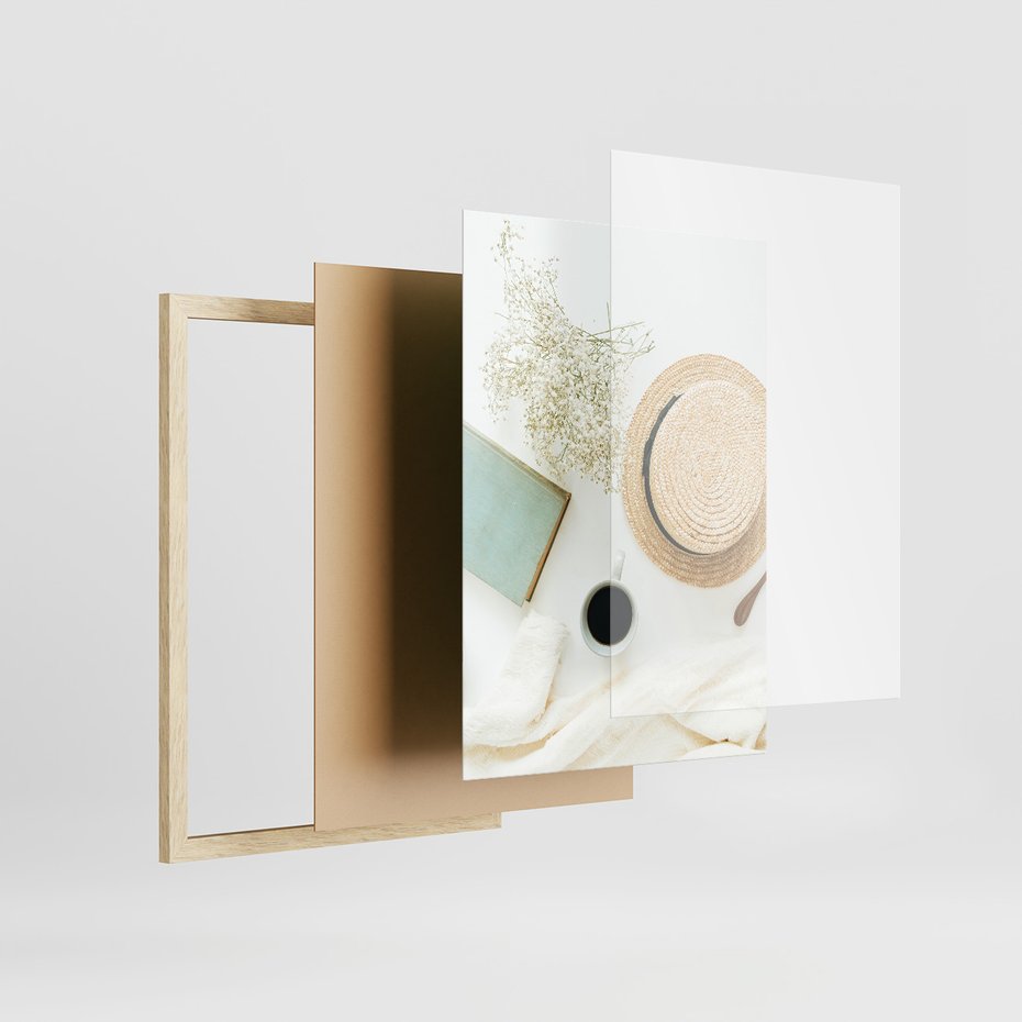 Zestaw obrazy w ramie 50x70 galeria - Książki, kawa, kapeusz - rama drewno