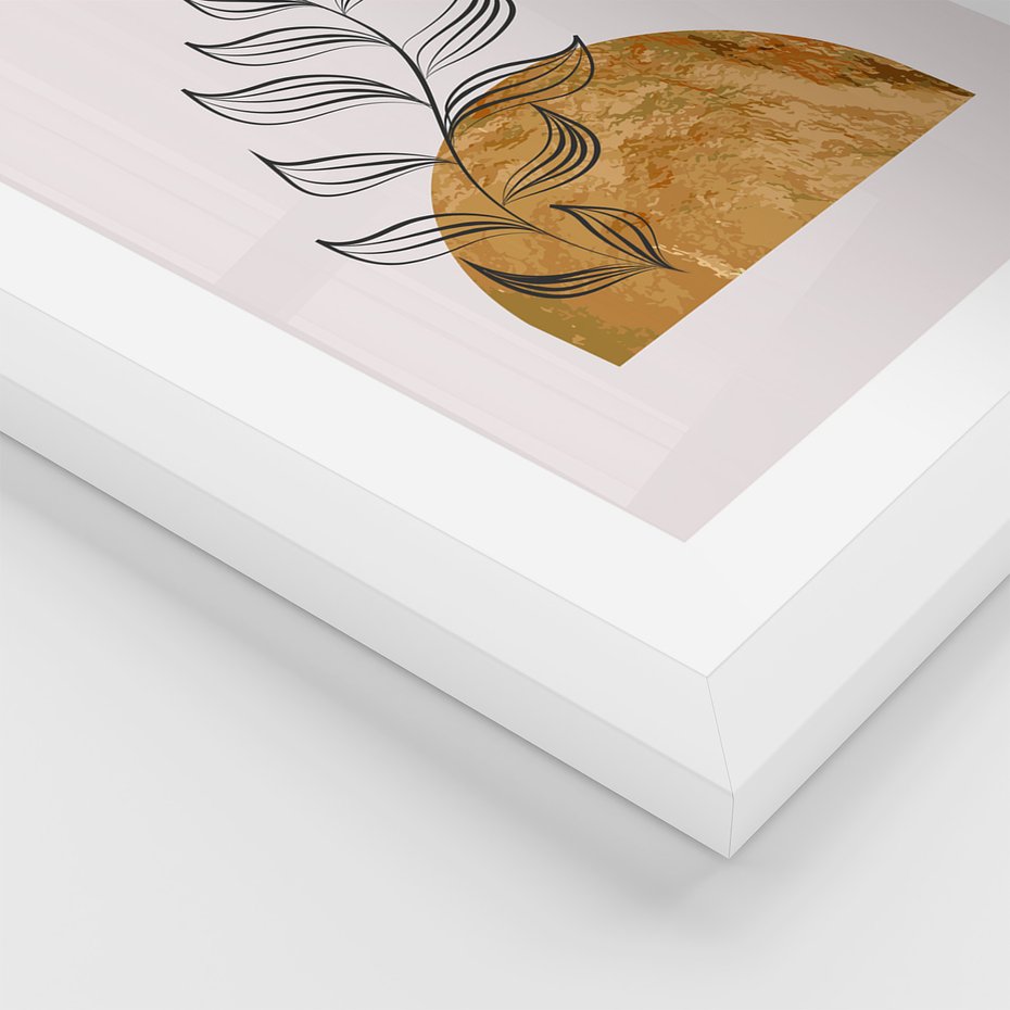 Zestaw obrazy w ramie 50x70 galeria - Złoto, liście, geometria - rama biała