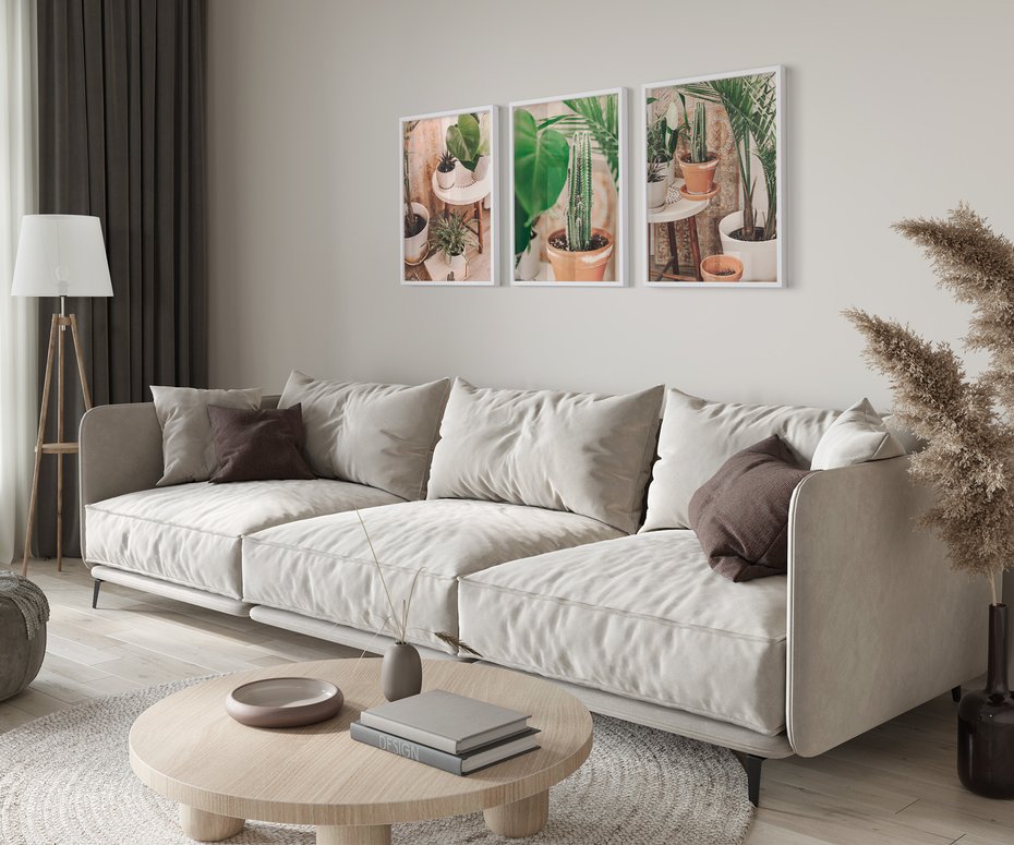 Zestaw obrazy w ramie 40x50 galeria - Kwiaty, kaktusy, w, doniczkach, boho - rama biała