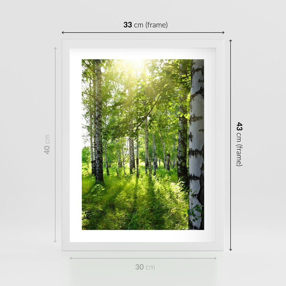 Plakat w ramie 30x40 - Lasowa Księżycowa Noc - las, drzewa - rama biała