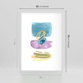 Plakat w ramie 50x70 - Taniec Akwarelowych Kresek - akwarelowe plamy w odcieniach błękitu, złote kreski - rama biała