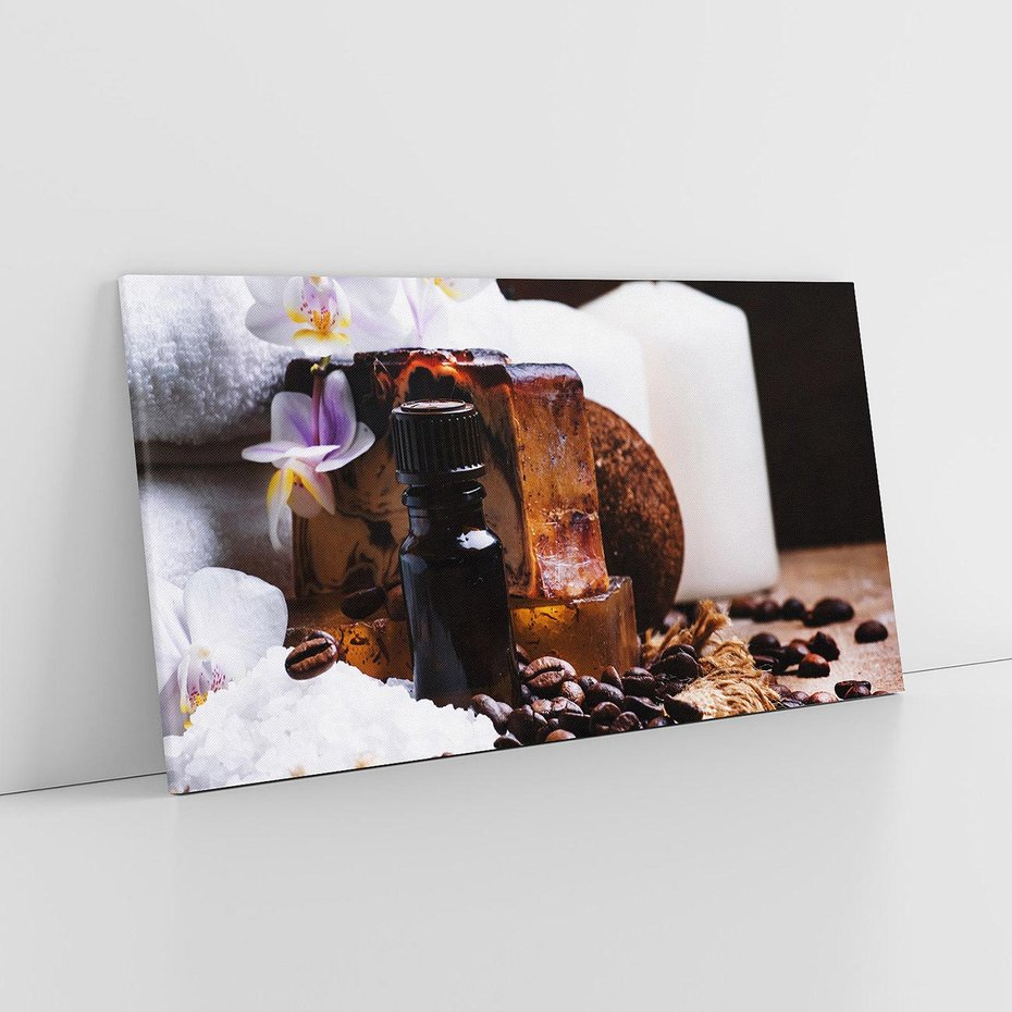 Obraz na płótnie 100x50 - Kawa i kwiaty w SPA - kawa, kwiat