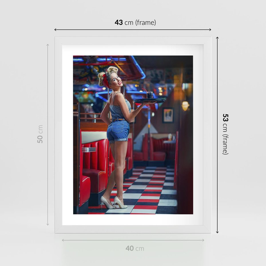 Plakat w ramie 40x50 - Czas Na Wyjątkowy Posiłek - restauracja, retro - rama biała