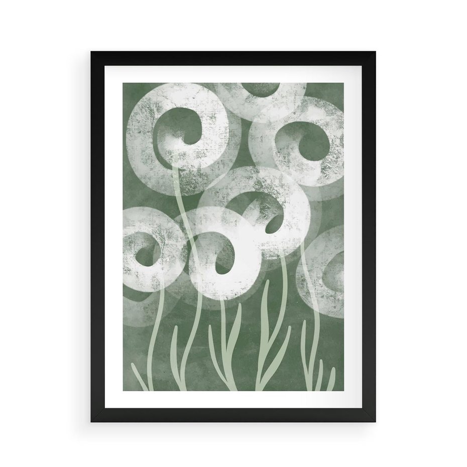 Plakat w ramie 50x70 - Spokojne Plamy Natury - zielony plakat, roślinne motywy - rama czarna