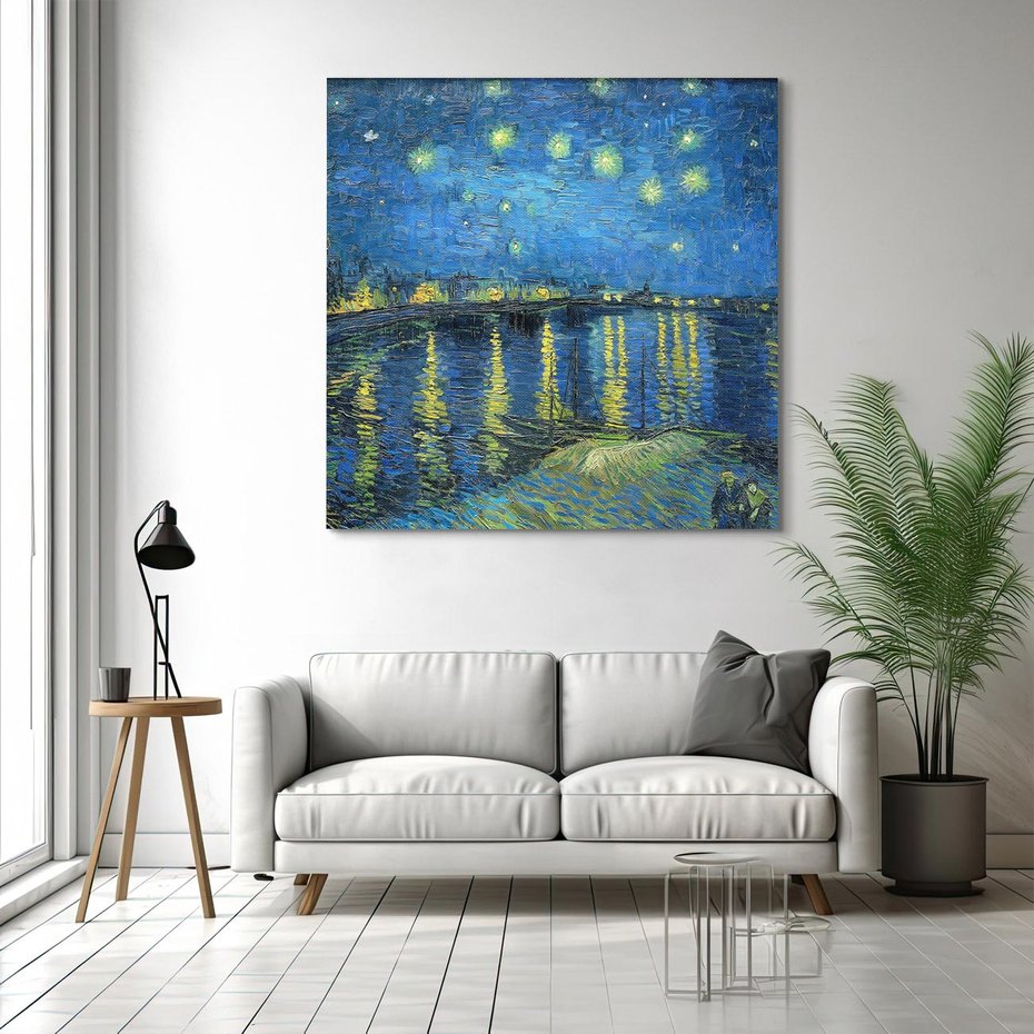 Obraz na płótnie 60x60 - "Starry Night Over the Rhone" (1888) Vincent van Gogh - Reprodukcja - reprodukcja, obraz na płótnie
