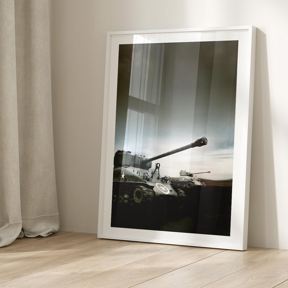 Plakat w ramie 30x40 - Siła i determinacja: czołgi wojenne - czołgi, wojna - rama biała