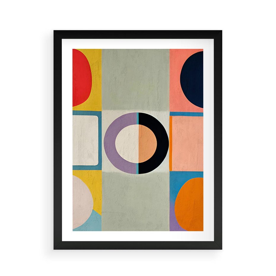 Plakat w ramie 50x70 - Taniec Kształtów Emocji - abstrakcyjne geometryczne kształty, olejny obraz - rama czarna