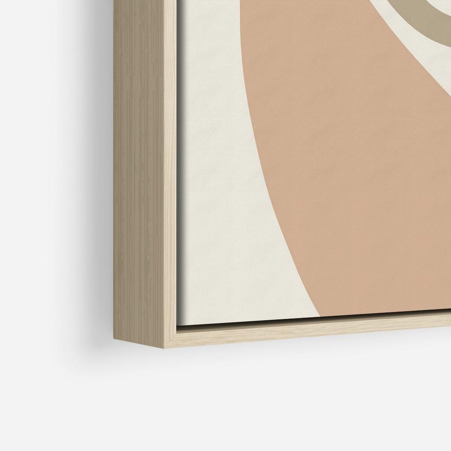 Obraz w ramie 80x80 - Beżowa Synergia - beżowa abstrakcyjna kompozycja, czarny akcent - rama drewno