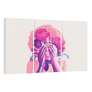 Obraz na płótnie 120x80 - Kwiaty we Włosach - różowa postać, grafika
