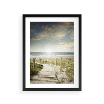 Plakat w ramie 30x40 - Błękitne morze na pomostach - morze, pomost - rama czarna