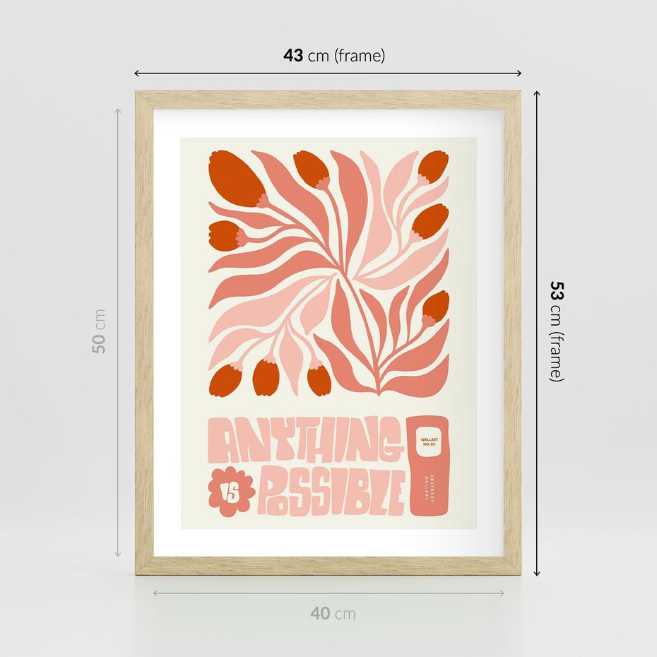 Plakat w ramie 40x50 - Migotliwa Euforia - kompozycja w łososiowym kolorze, kwiaty - rama drewno