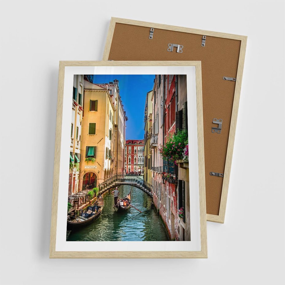 Plakat w ramie 50x70 - Romantyczna Gondola - Wenecja, gondola - rama drewno