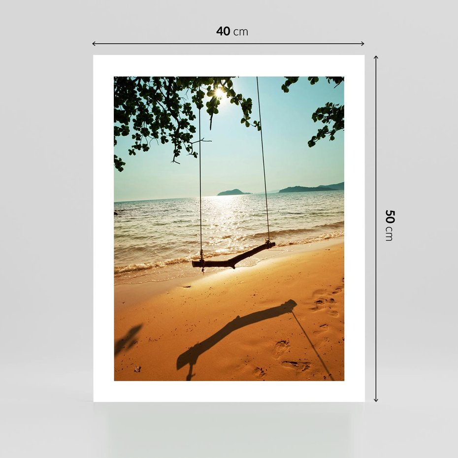 Plakat bez ramy 40x50 - Tropikalna plaża i huśtawka - plaża, tropiki