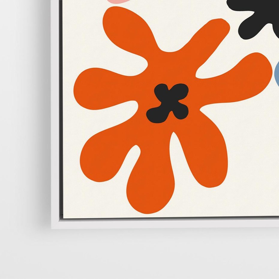 Obraz w ramie 80x80 - Taniec Akwareli - abstrakcyjne wielokolorowe kwiaty, minimalizm - rama biała