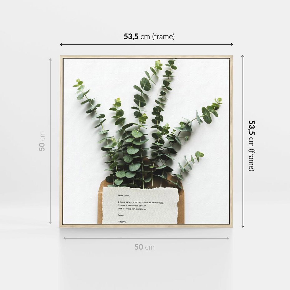 Obraz w ramie 50x50 - Eukaliptusowa harmonia - eukaliptus, liście - rama drewno