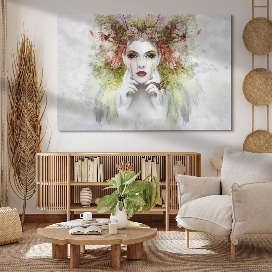 Obraz na płótnie 100x70 - Abstrakcyjna Ekspresja - Twarz w Kwiatowym Wirze - abstrakcja, twarz