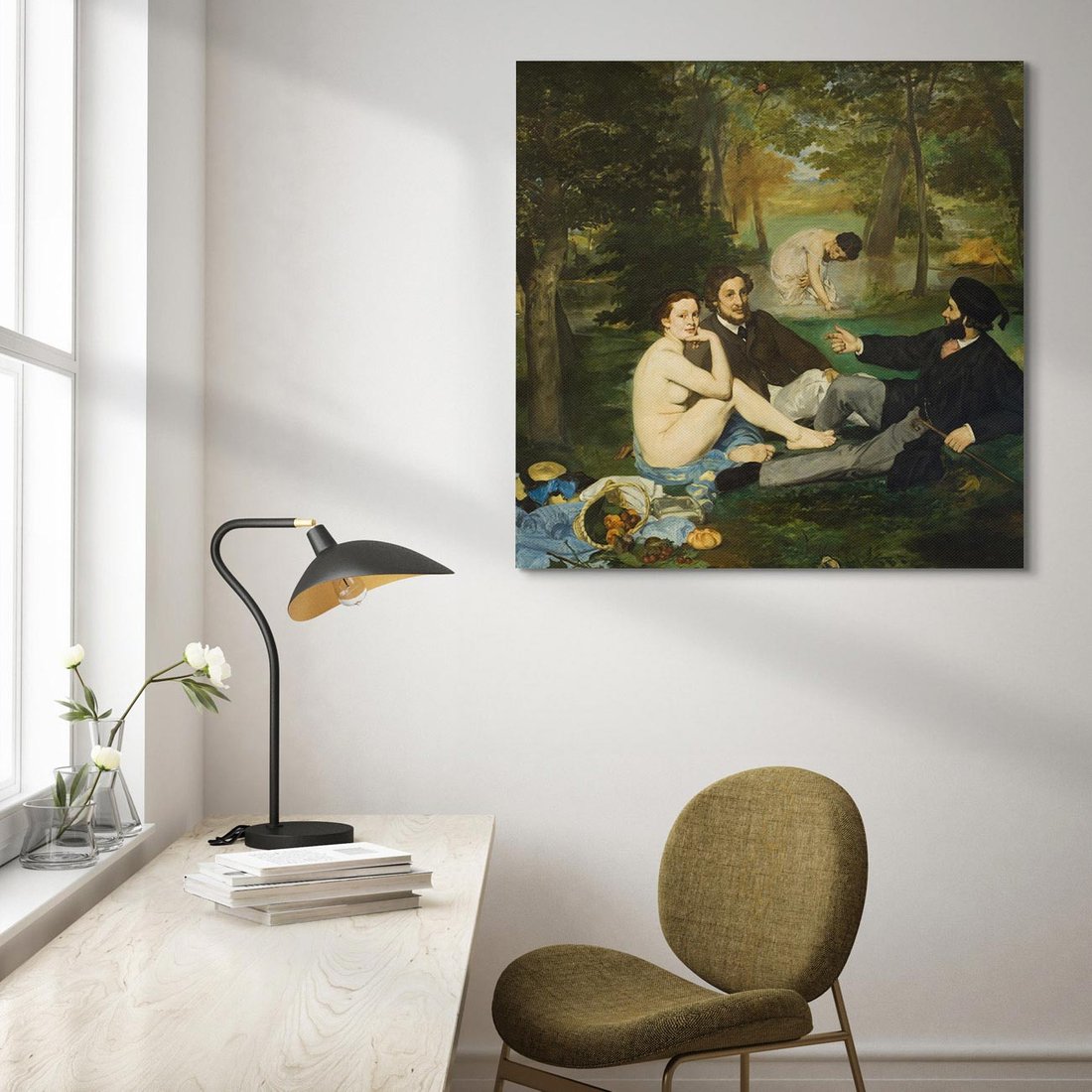 Obraz na płótnie 50x50 - "Śniadanie na trawie" (1863) Edouard Manet - Reprodukcja - reprodukcja, obraz na płótnie