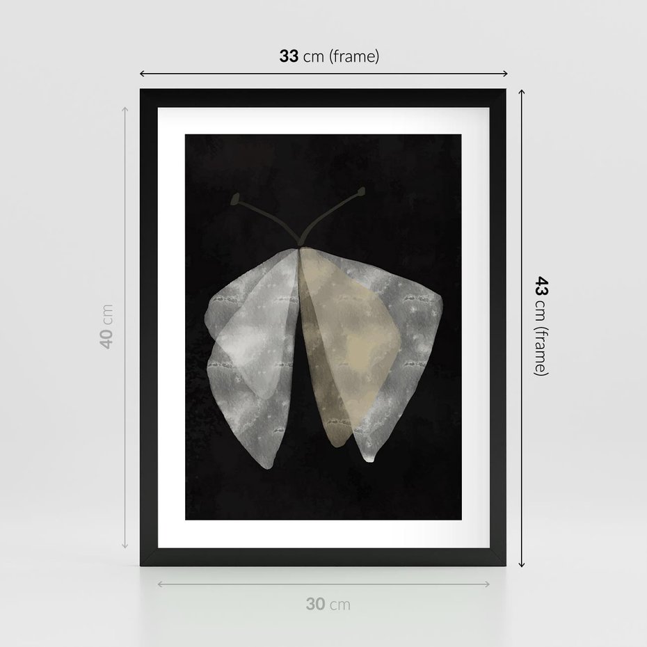 Plakat w ramie 30x40 - Obce Powidoki - abstrakcyjna ćma, mroczna atmosfera - rama czarna