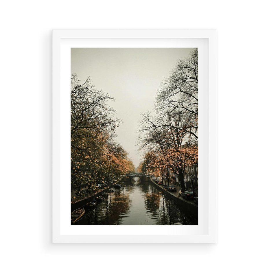 Plakat w ramie 50x70 - Jesienne Spacerki po Holenderskich Kanałach - kanały, Holandia - rama biała