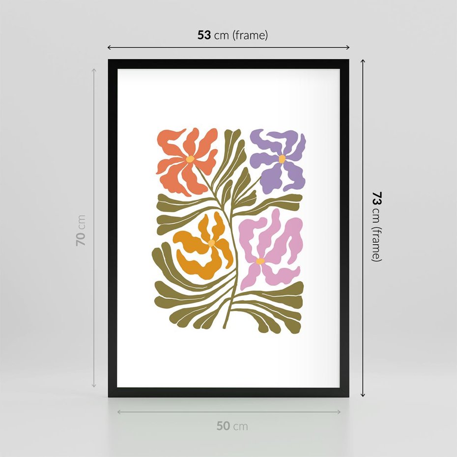 Plakat w ramie 50x70 - Rozplątane Wizje - abstrakcyjne kolorowe kwiaty, minimlizm - rama czarna