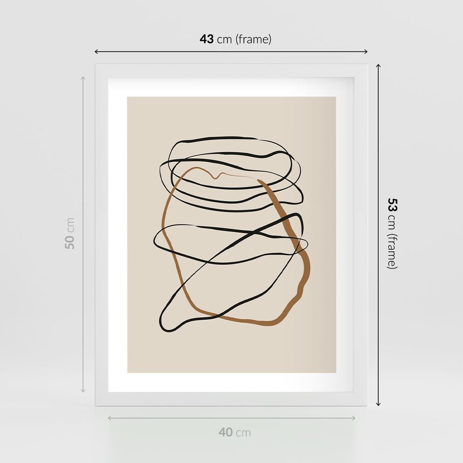 Plakat w ramie 40x50 - Bezczasowe Kontury - abstrakcyjne linie, zaplątane - rama biała