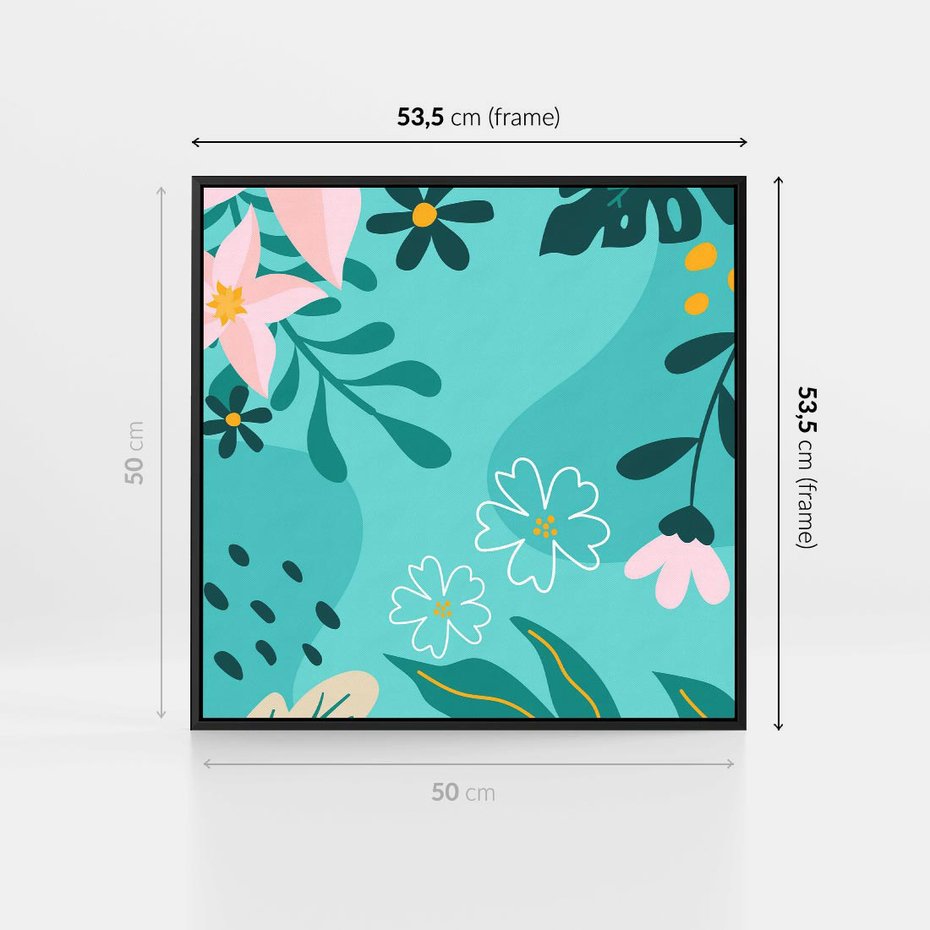 Obraz w ramie 50x50 - Rozkwitające Widoki - pastelowa kompozycja, kwiaty - rama czarna
