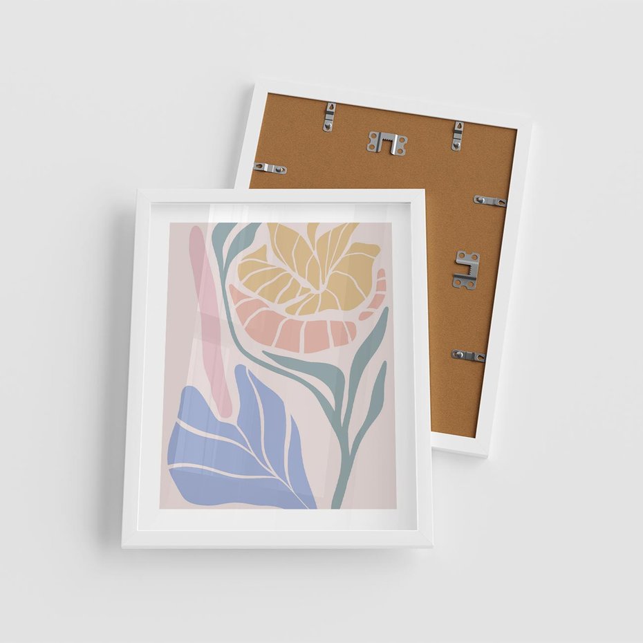 Plakat w ramie 40x50 - Wyjątkowe Ukojenie - pastelowe kwiaty, na beżowym tle - rama biała