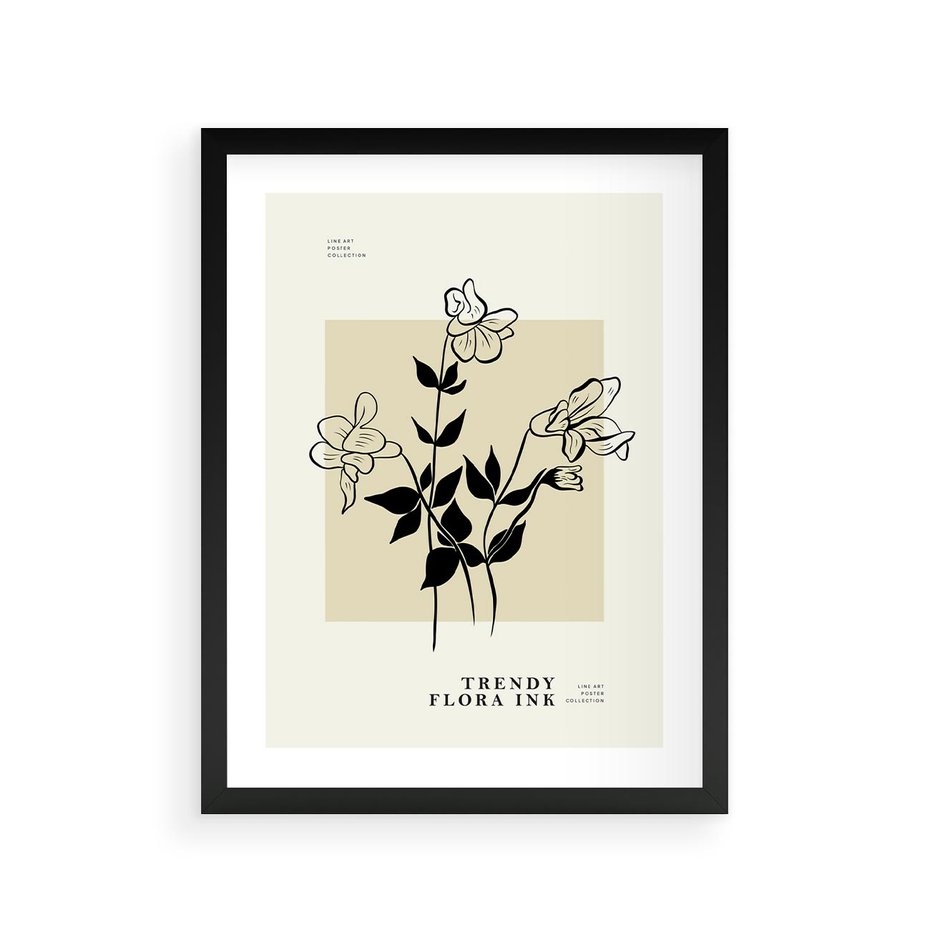 Plakat w ramie 30x40 - Malowane szkicowe tęsknoty - kwiaty, typografia - rama czarna