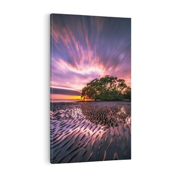 Obraz na płótnie 50x70 - Górska idylla: Domek nad strumykiem - jezioro, wyspa