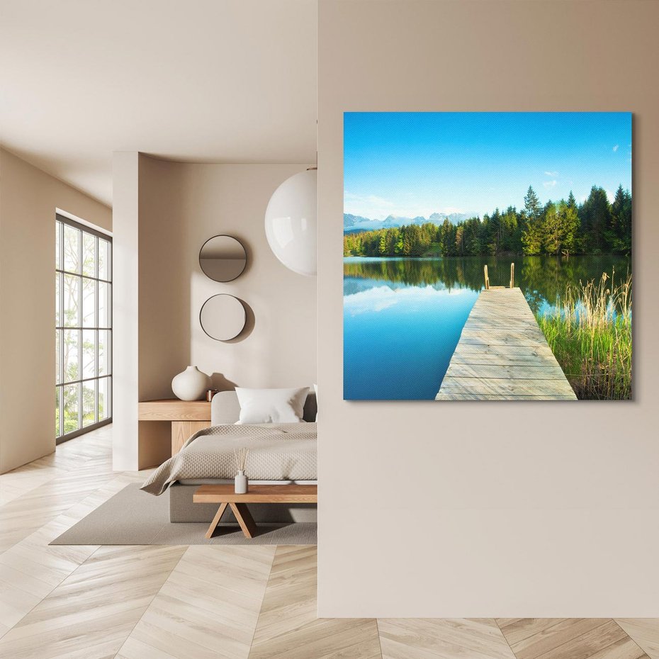 Obraz na płótnie 40x40 - Jezioro w lesie: Ucieczka do natury - jezioro, las