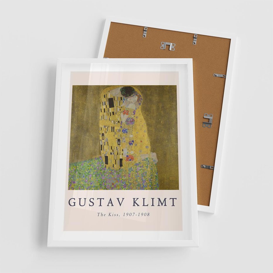 Plakat w ramie 50x70 - Sztuka Klimta - gustav klimt, pocałunek - rama biała