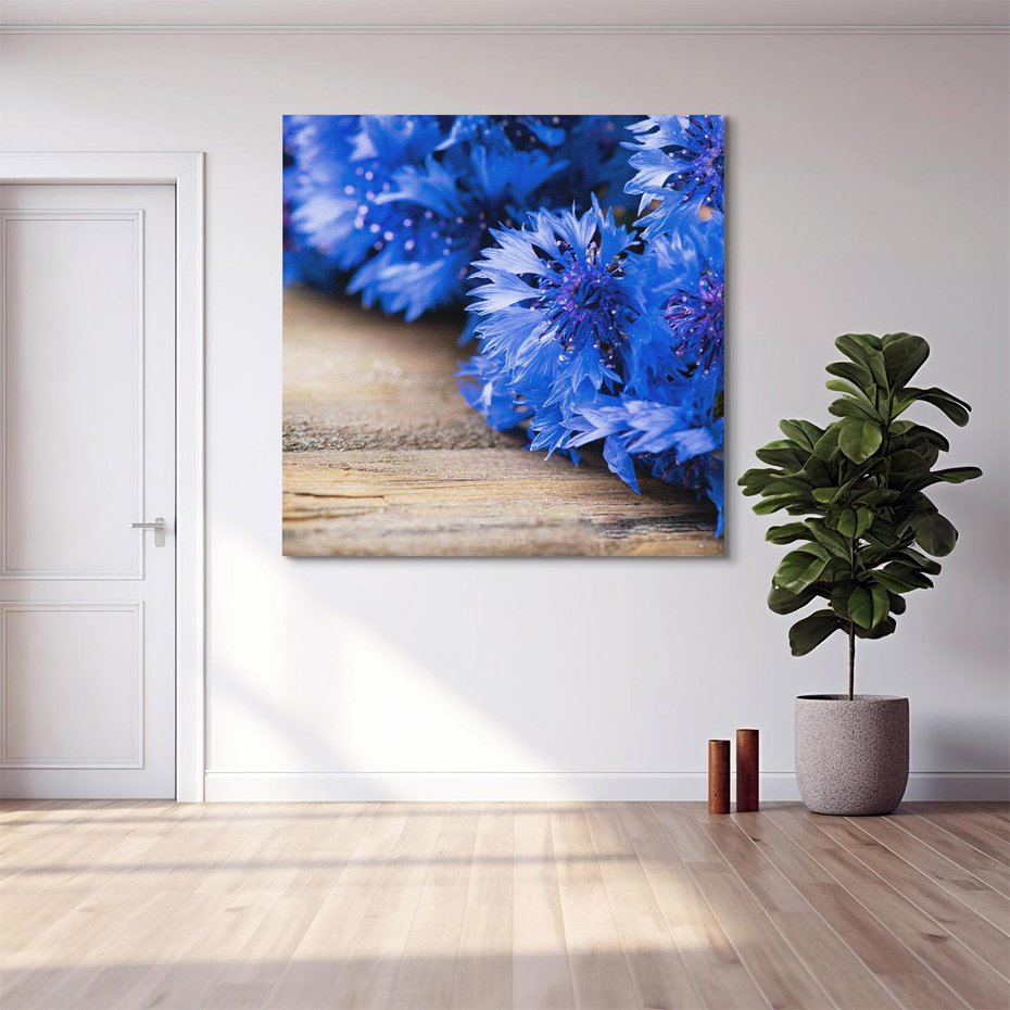 Obraz na płótnie 40x40 - Kwiatowy niebieski: Subtelność natury - kwiaty, niebieski