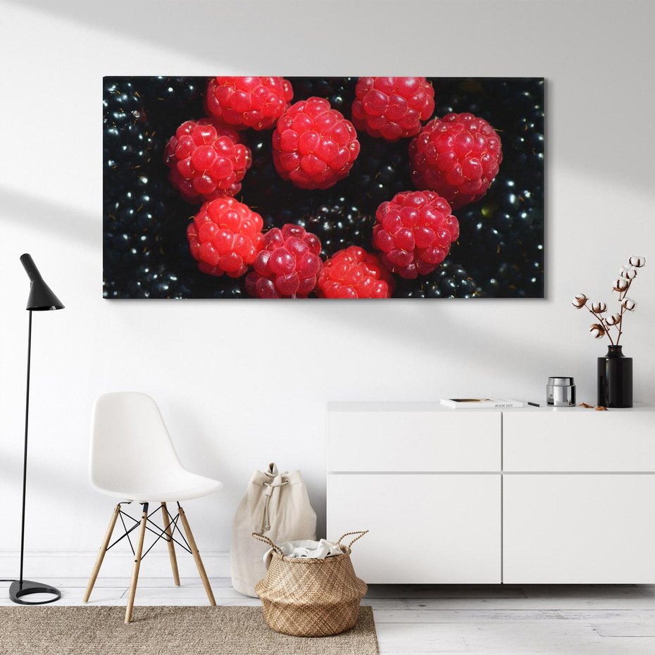 Obraz na płótnie 140x70 - Maliny Soczysta Eksplozja - maliny, owoce
