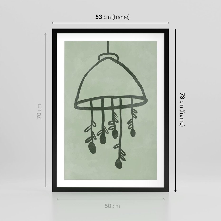 Plakat w ramie 50x70 - Zieleń Inspirującego Spokoju - plakat z abstrakcyjną zieloną lampą, skandynawski design - rama czarna