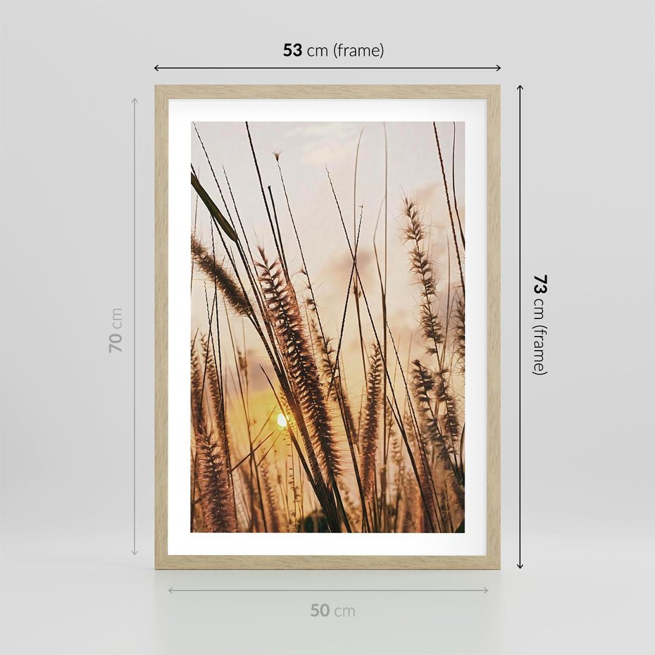 Plakat w ramie 50x70 - Malownicza Łąka z Trawam - trawy, łąka - rama drewno
