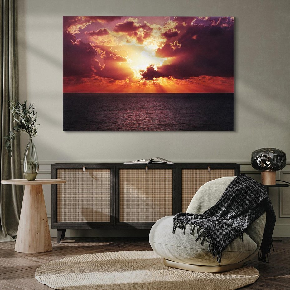 Obraz na płótnie 120x80 - Słońce i chmury nad morzem - słońce, chmury