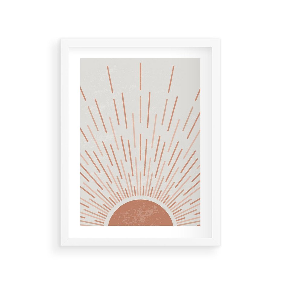 Plakat w ramie 30x40 - Słońce w Stylu Boho - słońce, grafika boho - rama biała