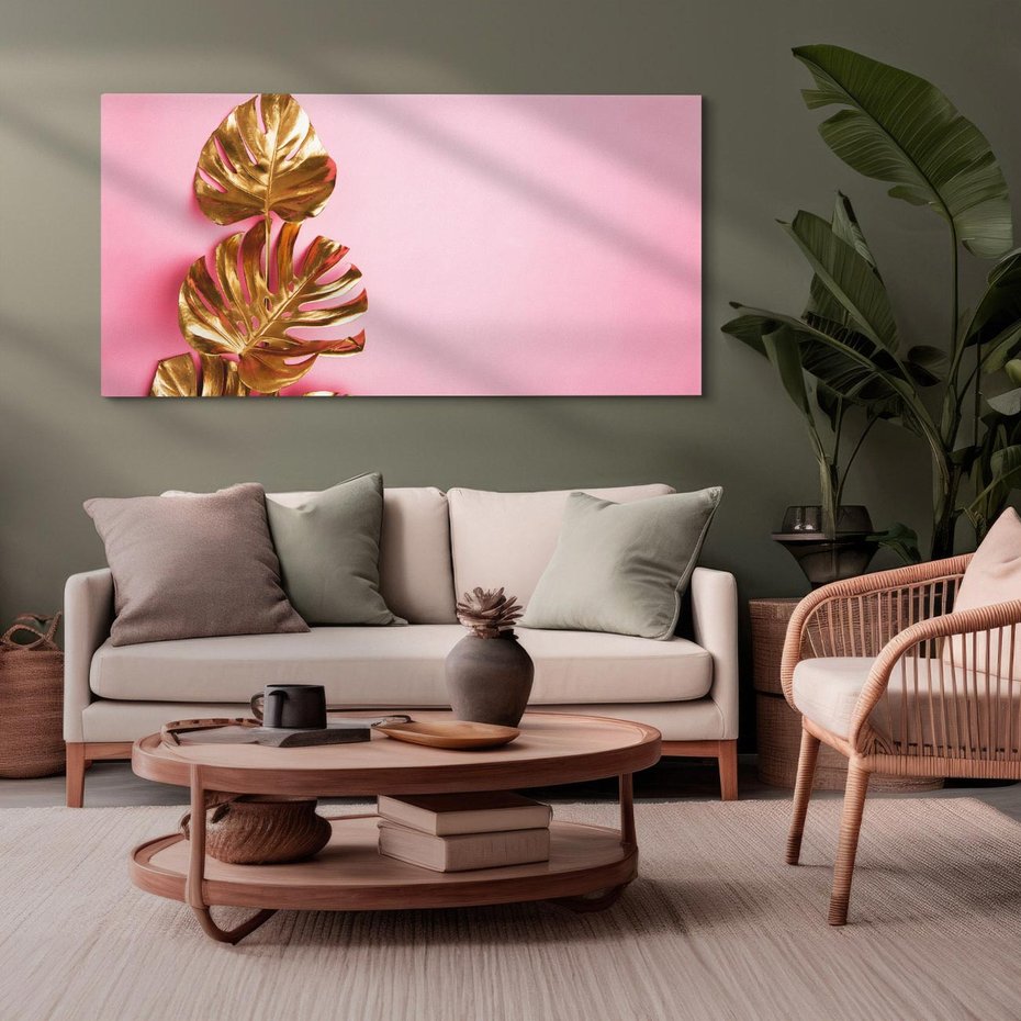 Obraz na płótnie 120x60 - Luksusowa Elegancja - złote, liście