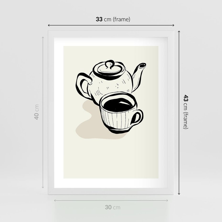 Plakat w ramie 30x40 - Kawa w Minimalistycznym Szkicu - grafika, szkic - rama biała