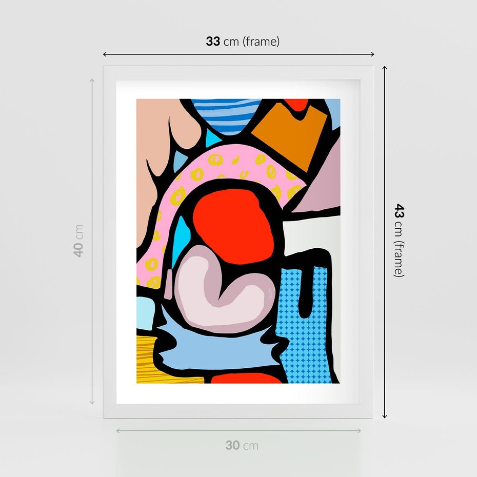 Plakat w ramie 30x40 - Czarny Komiks - abstrakcyjne formy, komiksowy styl - rama biała