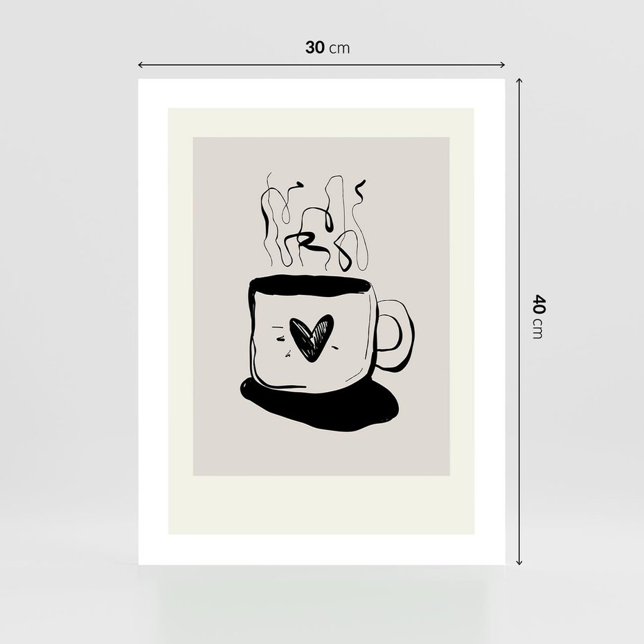 Plakat bez ramy 30x40 - Grafika Kubka w Czerni i Bieli - kubek, grafika