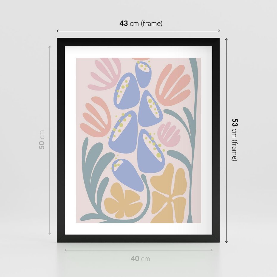 Plakat w ramie 40x50 - Minimalistycznie i Pastelowo - pastelowe kwiaty, na beżowym tle - rama czarna