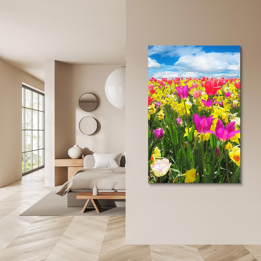 Obraz na płótnie 50x70 - tulipany na łące - kwiaty, tulipany