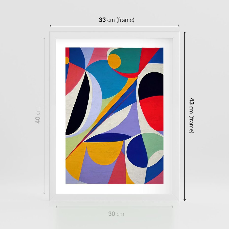 Plakat w ramie 30x40 - Kolorowe Przesunięcia Kształtów - abstrakcyjny obraz olejny, żywe kolory - rama biała