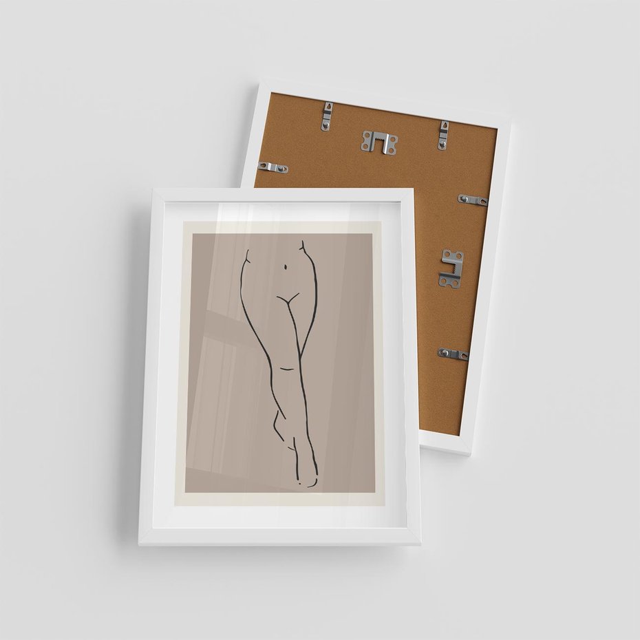Plakat w ramie 30x40 - Intrygujące Szkice - mnimalistyczny akt kobiecy, beżowa tonacja - rama biała