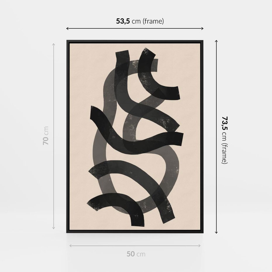 Obraz w ramie 50x70 - Strukturalne Odbicia Innowacji - zaplątane minimalistyczne linie, na bezowym tle - rama czarna